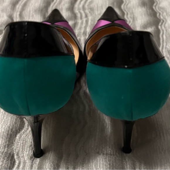 Casadei Italy Colorblock Leather Pointed Stiletto Pumps Teal Magenta Black Sz 11 - Picture 5 of 5